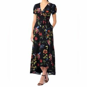 eShakti Medium Tropical Floral Crepe Midi Wrap Dress P2